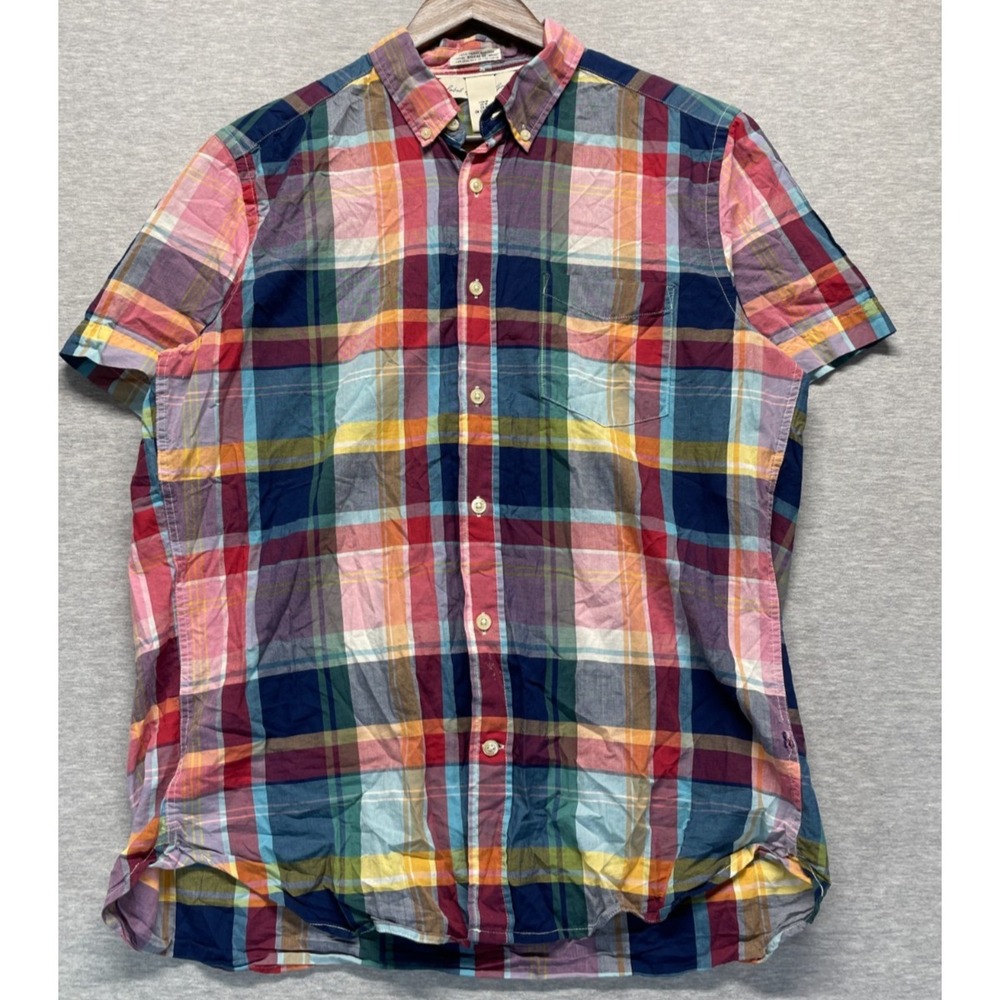 H&M Casual Shirt Mens Medium Multi Plaid Regular Fit Short Sleeve Button Down